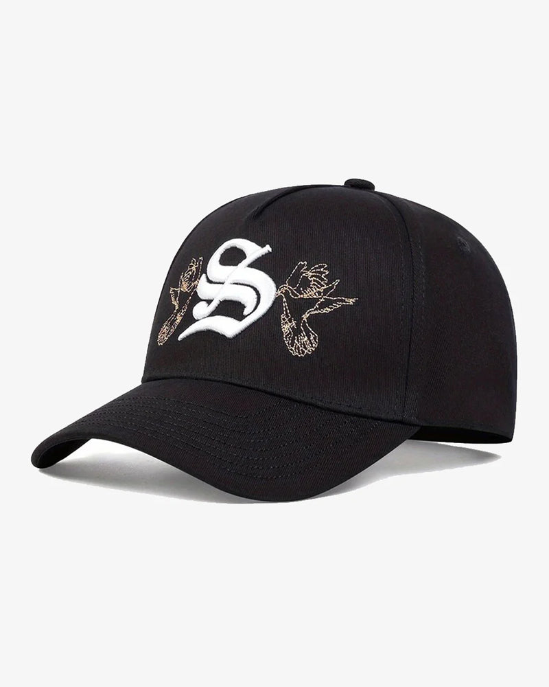 Black Gothic Pigeon Embroidered Cap