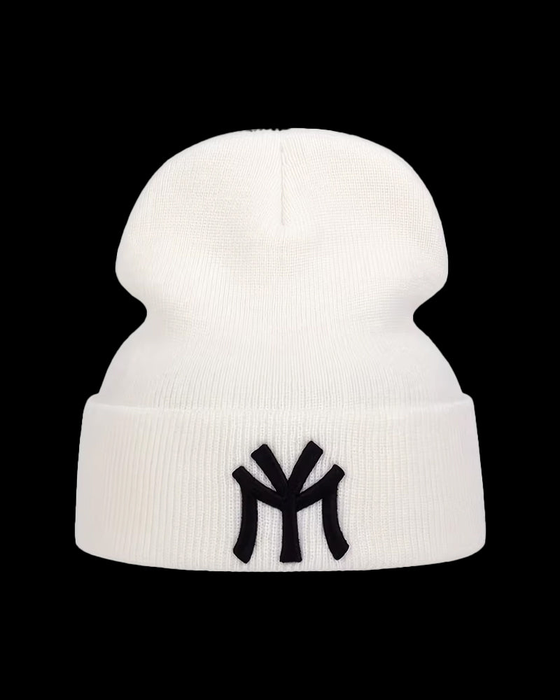 NY Embroidered White Soft Knit Beanie