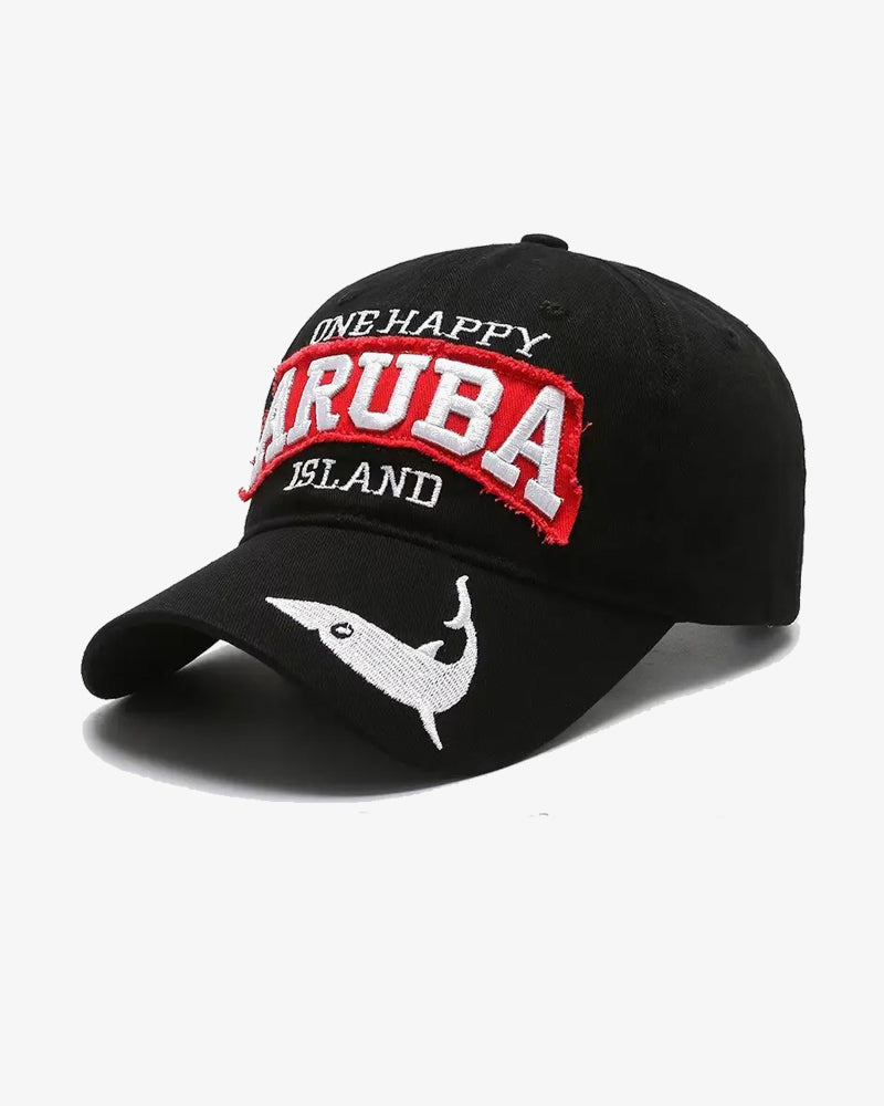 Aruba Island Shark Embroidered Contrast Cap
