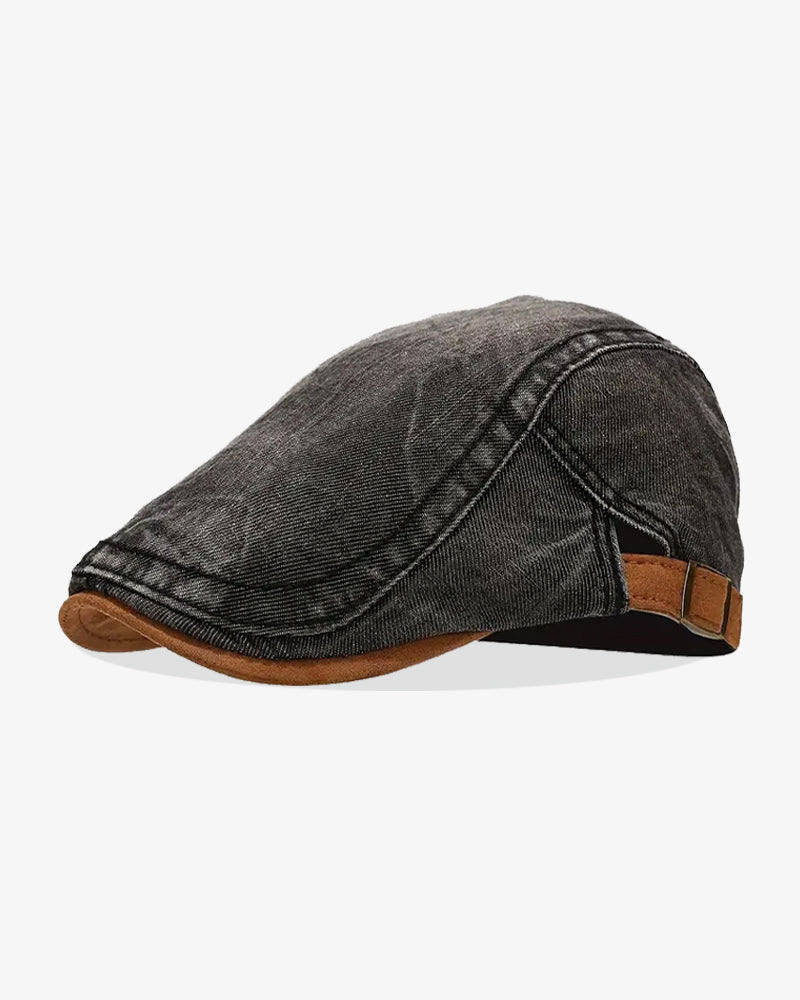 Grey Denim Two-Tone Beret Hat