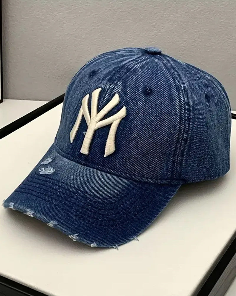 Premium NY Embroidered Dark Blue Denim Cap