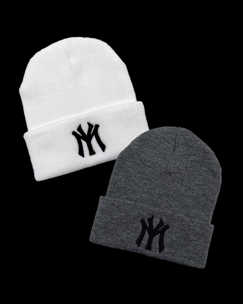NY Embroidered Grey Soft Knit Beanie