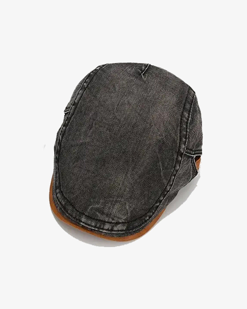 Grey Denim Two-Tone Beret Hat
