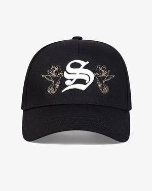 Black Gothic Pigeon Embroidered Cap