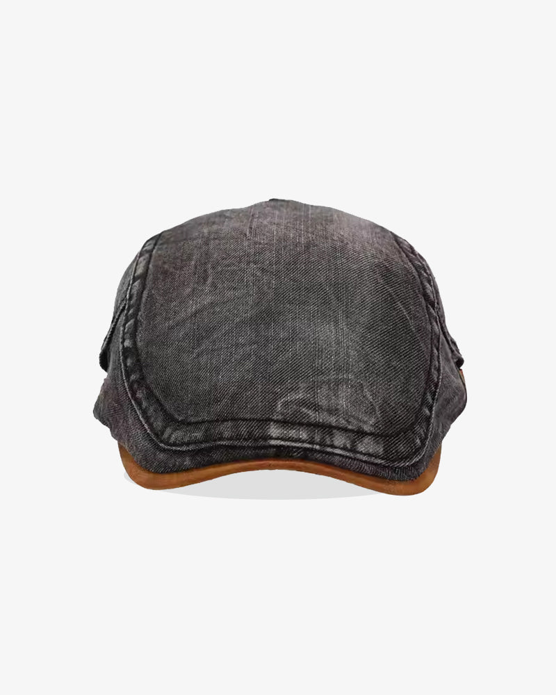 Grey Denim Two-Tone Beret Hat