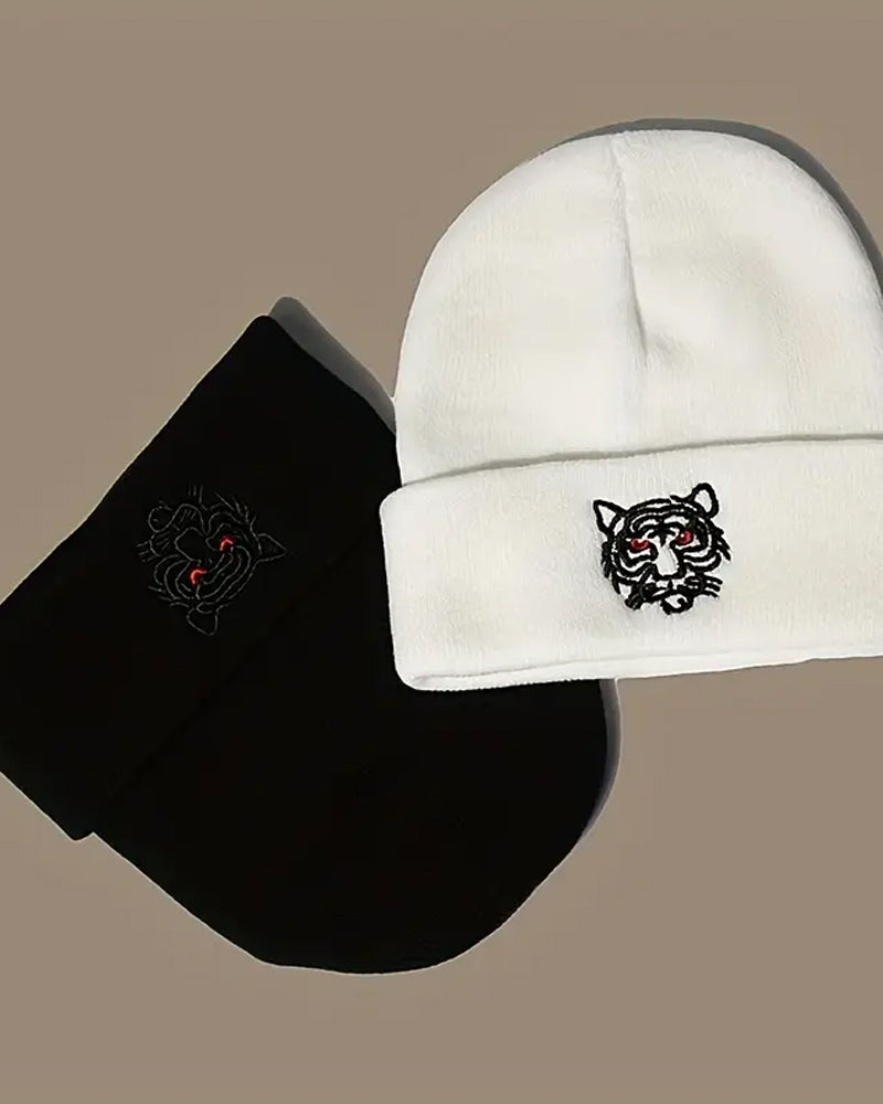 Tiger Embroidered Soft Knit Beanie