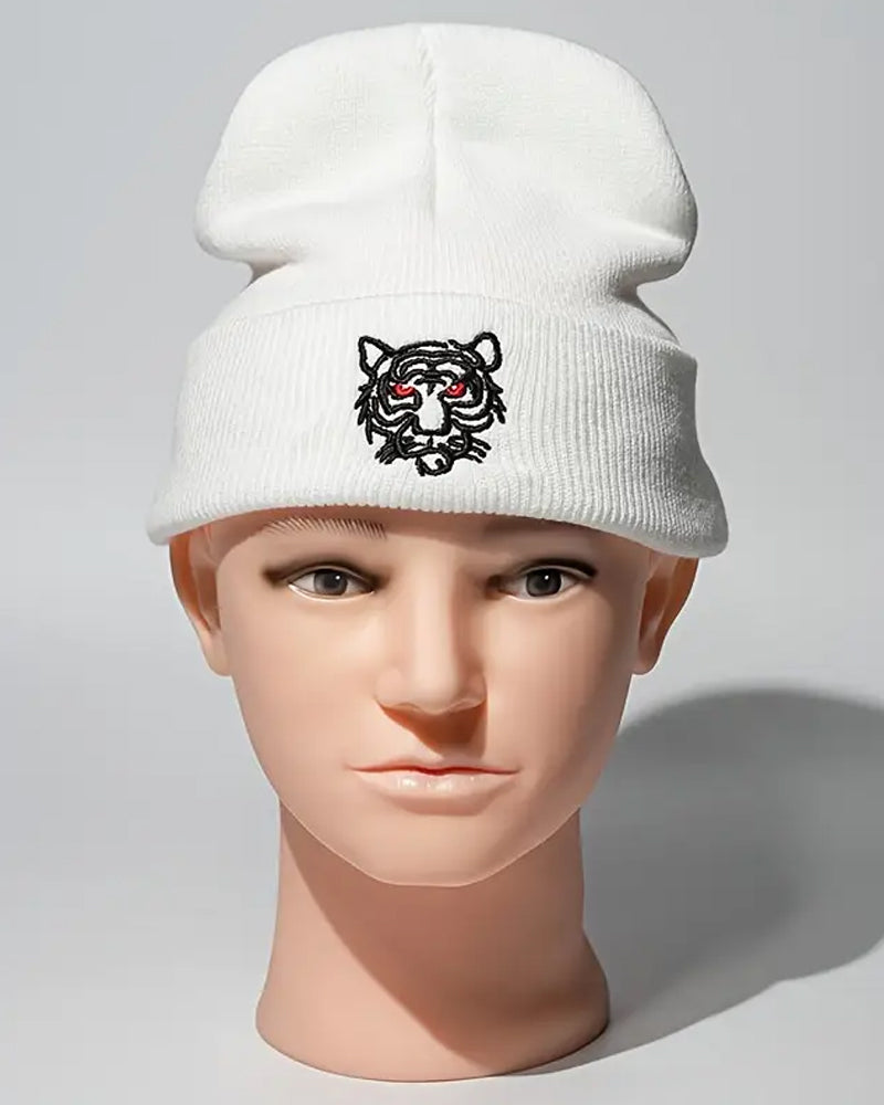 Tiger Embroidered Soft Knit Beanie