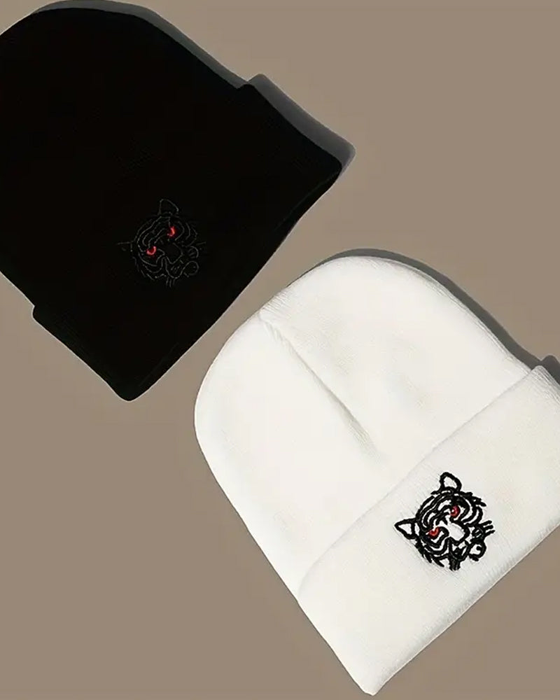 Tiger Embroidered Soft Knit Beanie