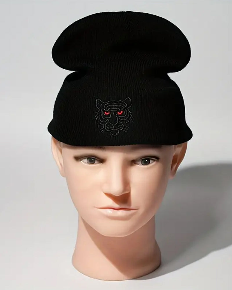 Tiger Embroidered Soft Knit Beanie